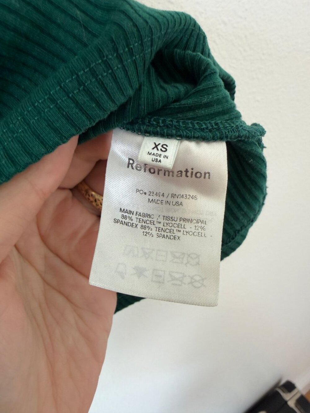 Reformation Green Ribbed Tank Top, Square Neck Sleeveless Top, XS - Picture 3 of 4